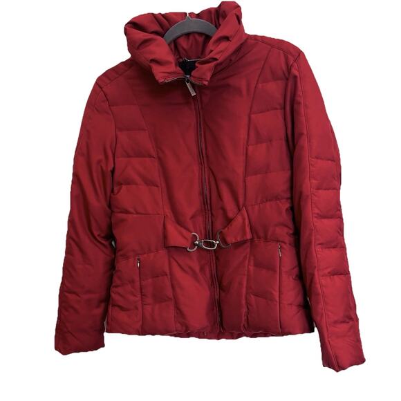Calvin Klein Women Down Red Jacket Buckle Zip Closure Fleece Lined Sz Sm Winter - Picture 1 of 10